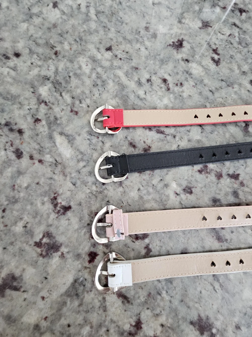 Source Unknown Heart-Accent Belts Faux Leather in White, Red, Pink, and Black